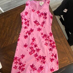 Pink Floral Mid Dress - 100% Silk
